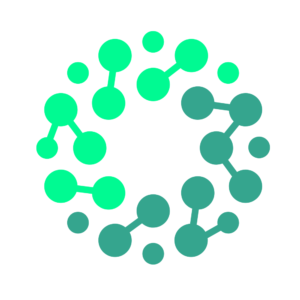 Abstrakte Grafik eines kreisförmigen Netzwerks aus verbundenen Punkten in einem Grünverlauf, passend zum Thema REMAKE Design Circle.